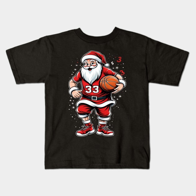 Santa Slam Dunk, Merry Christmas Gift, Basketball Gift Kids T-Shirt by Customo